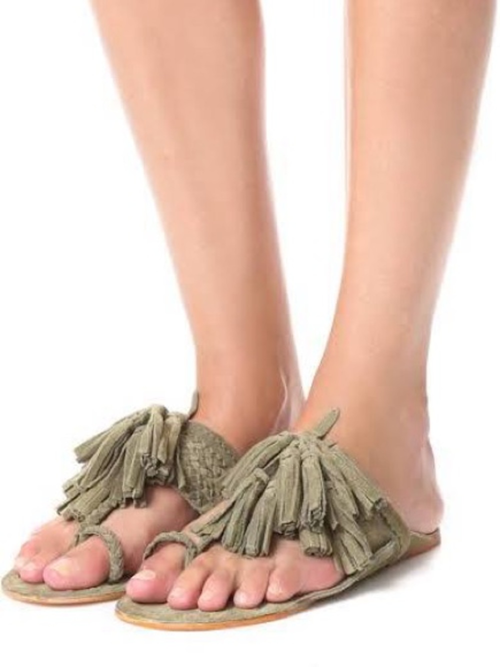 Figue - Scaramouche Flat Sandals in Olive Green suede size 9